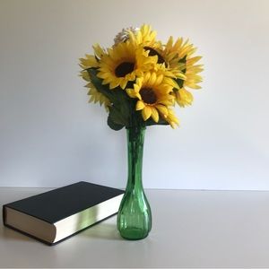 Vintage Green Glass Bud Vase, Small Vase, Thin Vase, Mid Century Decor, Mod Vase